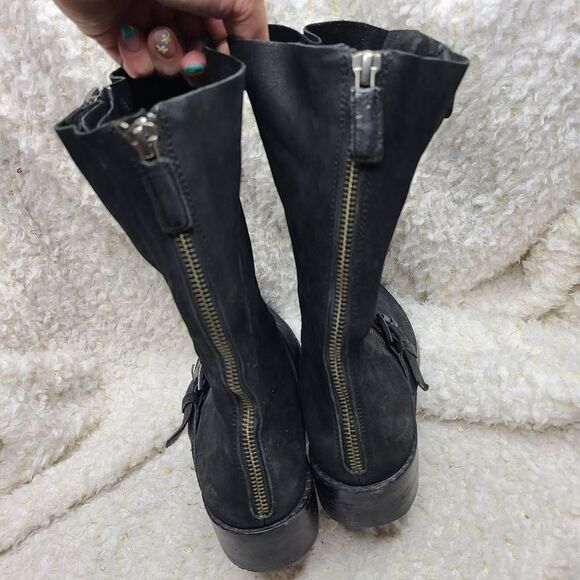 Eileen Fisher Log Harness Black Leather‎ Moto Boots Size 8 - Picture 3 of 7